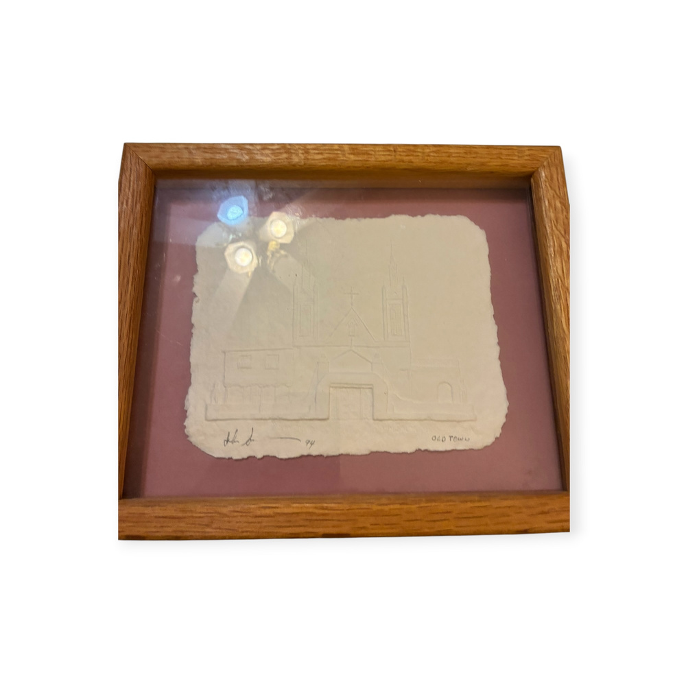 John Saunders Paper Casting Art Old Town Embossed Relief 1994 Framed Southwester